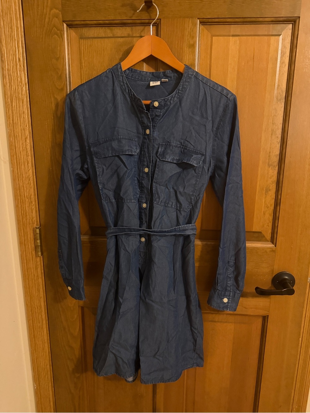 GAP Dark Indigo Lyocell Denim Shirt Dress - Size Small - Tie Waist Long Sleeve